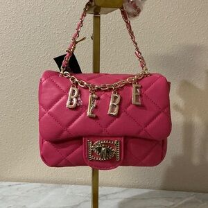 Bebe Hot Pink Quilted Mini Bag & Bebe Bag Chain.